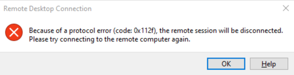 How to fix Remote desktop connection protocol error 0x112f?